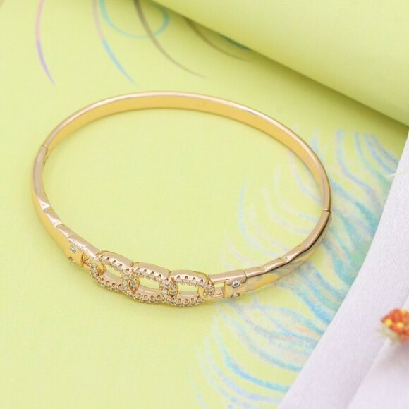 Elegant Rose Gold Chain Link Bangle with Sparkling Zircon Stones, XPBL0497 - Picture 4 of 12